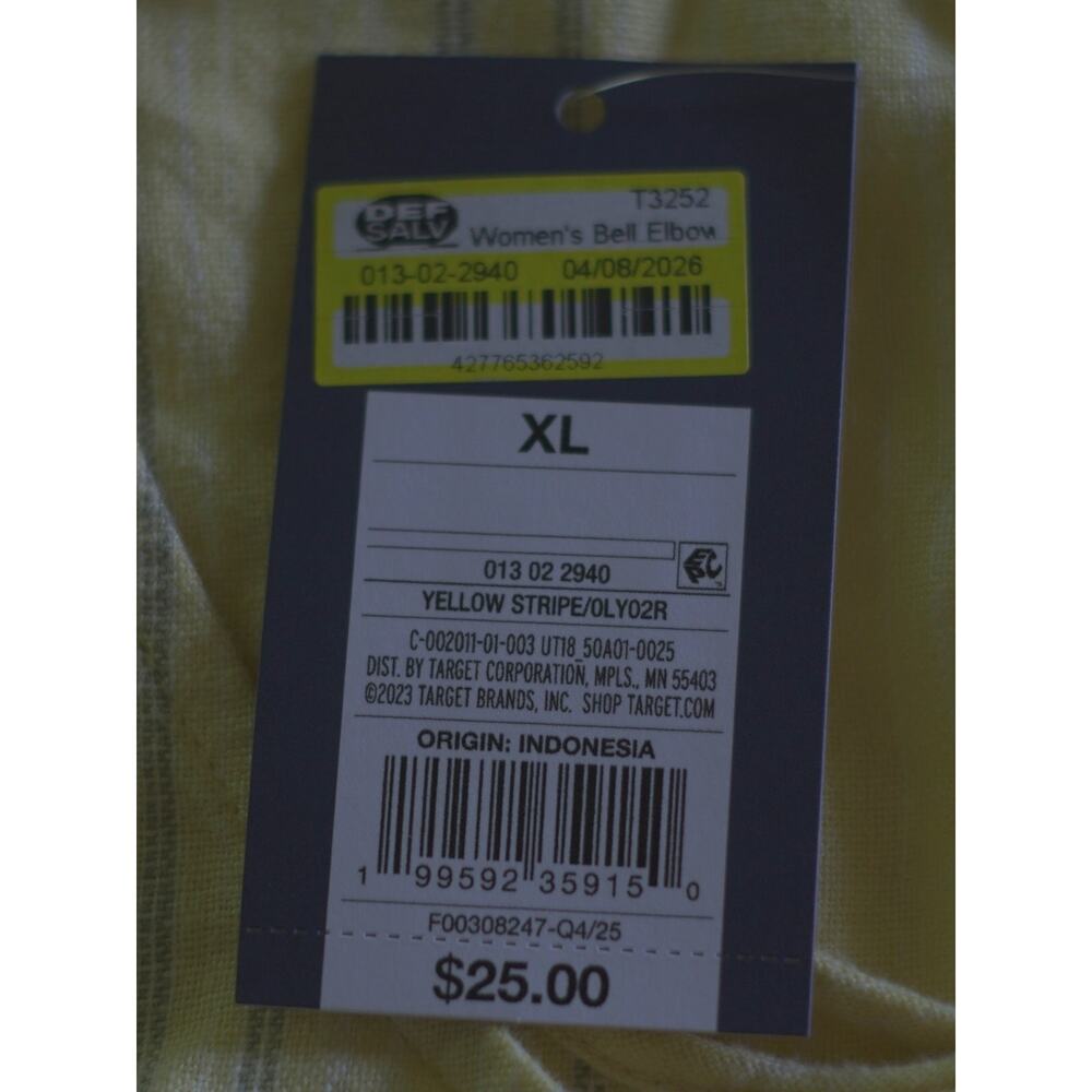 Universal Thread XL Butter Yellow Stripe Tassel Tie Bell Sleeve Top NWT - Picture 5 of 15